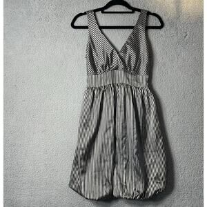Every 1 Dress Womens XS Black Silver Striped Sleeveless V Neck Bubble Mini Dress